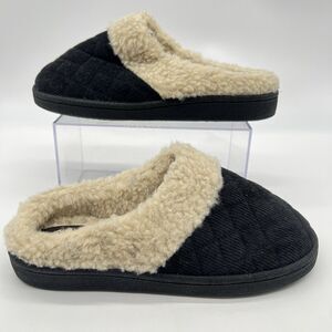 CLARKS Women's Quilted Corduroy w/Faux FurScuff Slipper Model 79413 Black-8-NWOB